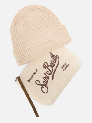 MC2 SAINT BARTH - TEDDY POCHETTE AND BEANIE SET BEIGE/LEOPARD