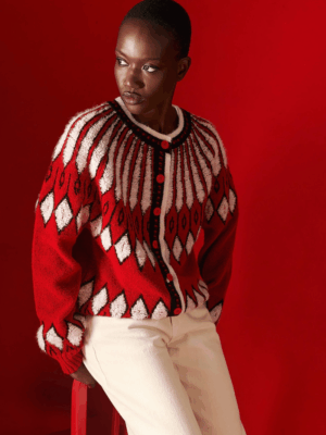 TAILOR MADE - KNIT CARDIGAN WITH RED NORWEGIAN JACQUARD