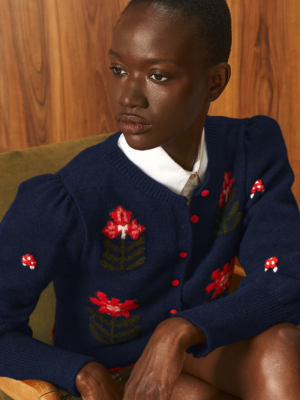 TAILOR MADE - KNIT CARDIGAN WITH EMBROIDERED FLOWERS BLUE